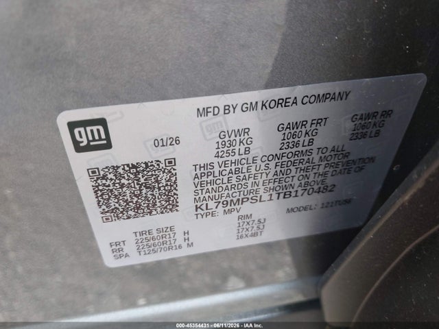 KL79MPSL1TB170482 Chevrolet Trailblazer Fwd Lt