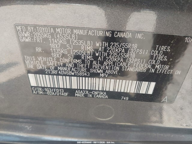 Aukcja sprzedaży 2011 Toyota Rav4 Sport, vin: 2T3RF4DV6BW158943, numer aukcji: 45354440