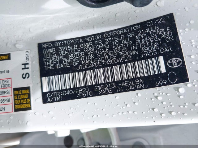 Toyota Corolla Hybrid Le 2022 JTDEAMDE7N3004522 Image 9