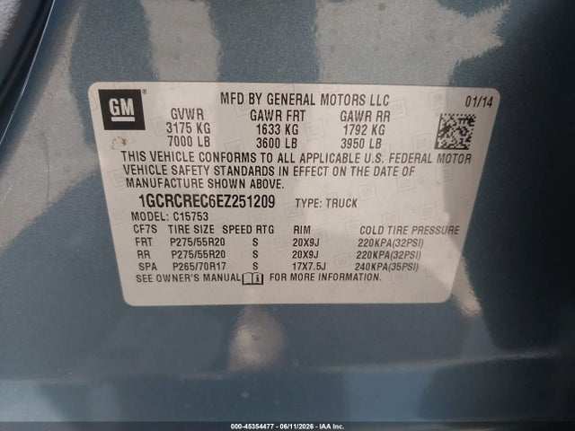 1GCRCREC6EZ251209 Chevrolet Silverado 1500 Lt