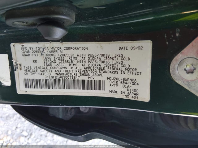 Продаж на аукціоні авто 2003 Toyota Highlander V6, vin: JTEGF21A630078847, номер лоту: 45354492