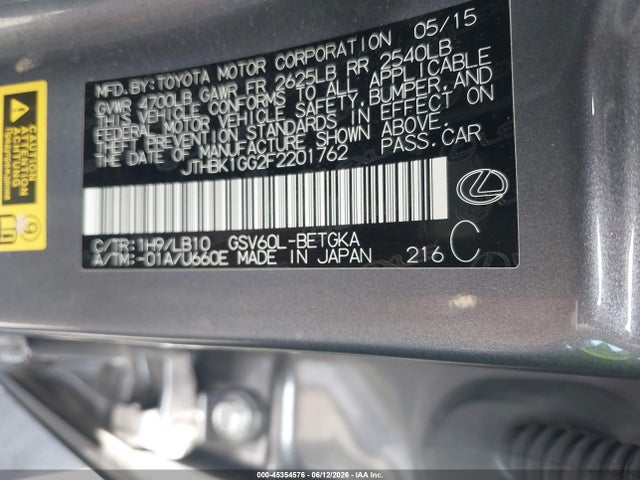 Aukcja sprzedaży 2015 Lexus Es 350, vin: JTHBK1GG2F2201762, numer aukcji: 45354576