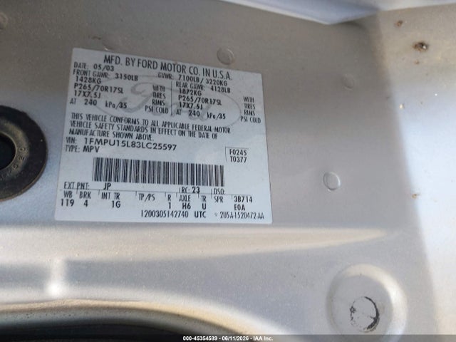 2003 Ford Expedition Xlt მანქანა იყიდება აუქციონზე, vin: 1FMPU15L83LC25597, აუქციონის ნომერი: 45354589
