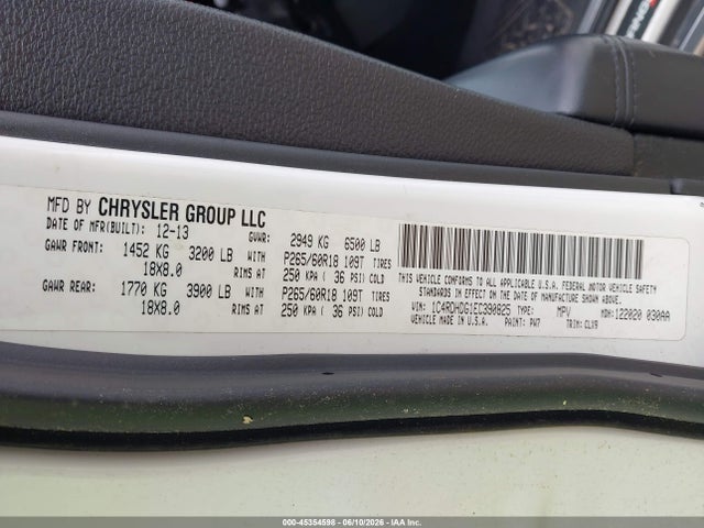 2014 Dodge Durango Limited მანქანა იყიდება აუქციონზე, vin: 1C4RDHDG1EC390825, აუქციონის ნომერი: 45354598