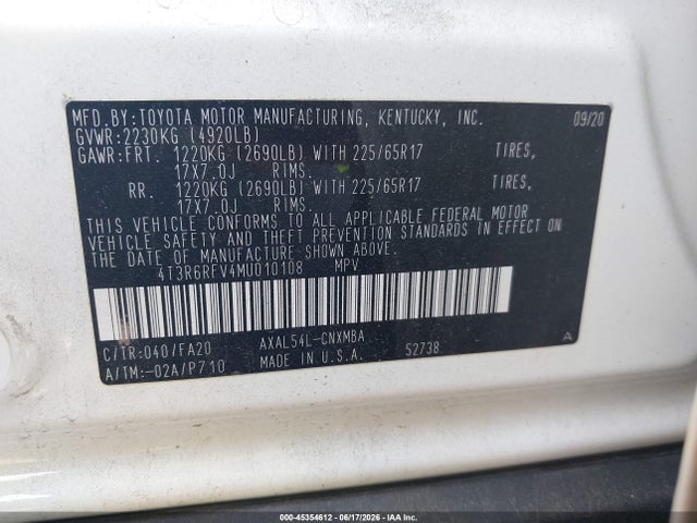 4T3R6RFV4MU010108 Toyota Rav4 Hybrid Xle