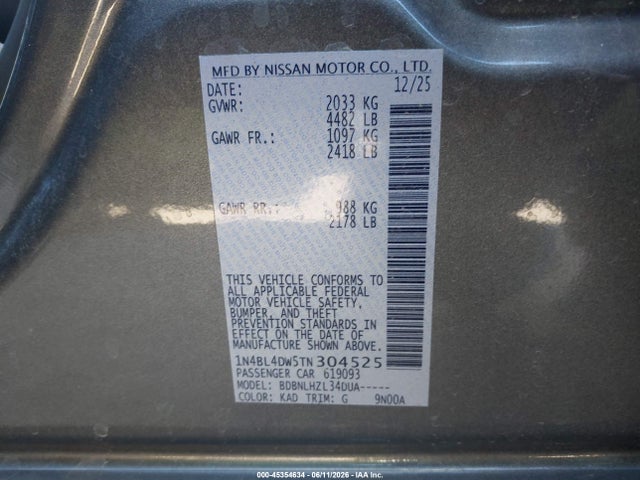 Продажа на аукционе авто 2026 Nissan Altima Sv Awd, vin: 1N4BL4DW5TN304525, номер лота: 45354634