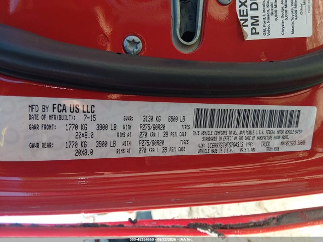 Aukcja sprzedaży 2015 Ram 1500 Big Horn, vin: 1C6RR7GT0FS764313, numer aukcji: 45354669