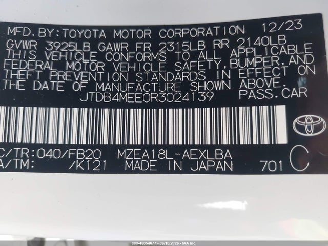 JTDB4MEE0R3024139 Toyota COROLLA LE