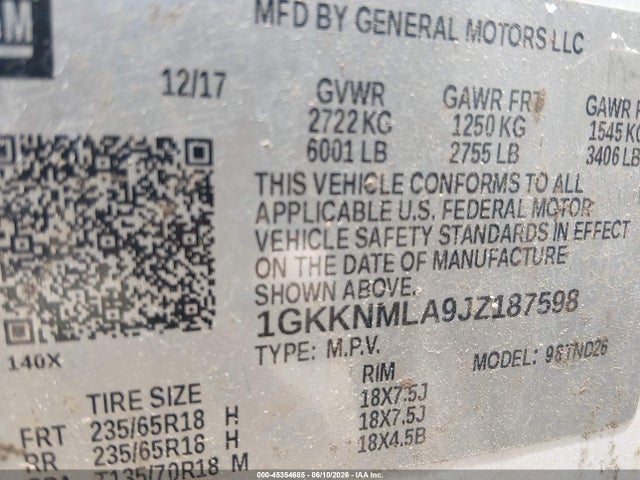 GMC Acadia Slt-1 2018 1GKKNMLA9JZ187598 Image 9