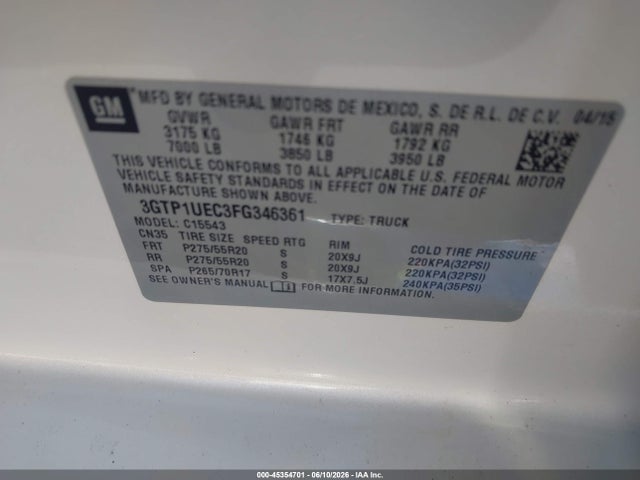 Продажа на аукционе авто 2015 Gmc Sierra 1500 Sle, vin: 3GTP1UEC3FG346361, номер лота: 45354701