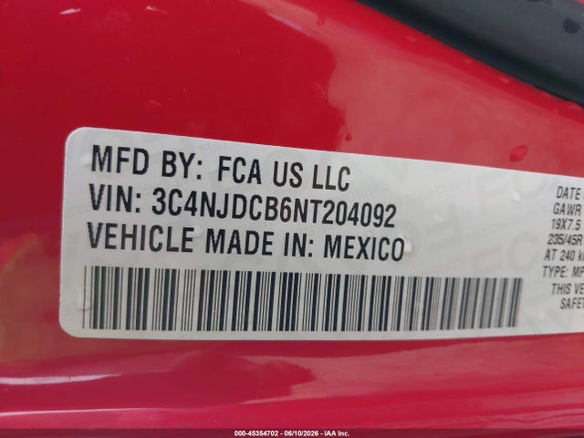 2022 Jeep Compass (red) Edition 4x4 მანქანა იყიდება აუქციონზე, vin: 3C4NJDCB6NT204092, აუქციონის ნომერი: 45354702