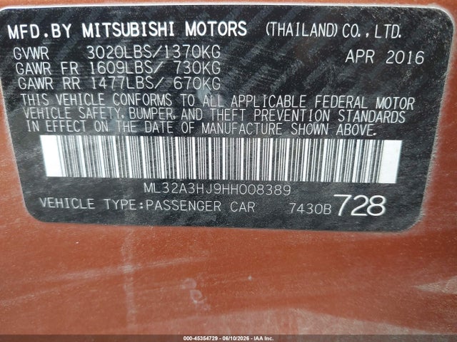 ML32A3HJ9HH008389 Mitsubishi MIRAGE ES
