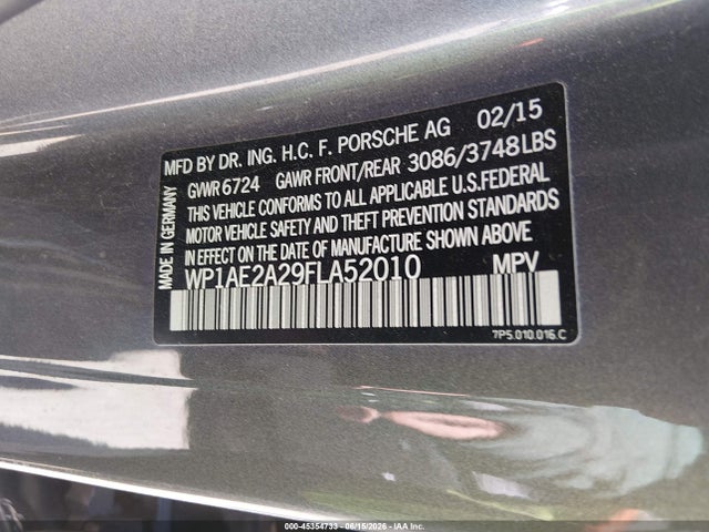 Продажа на аукционе авто 2015 Porsche Cayenne E-hybrid S, vin: WP1AE2A29FLA52010, номер лота: 45354733
