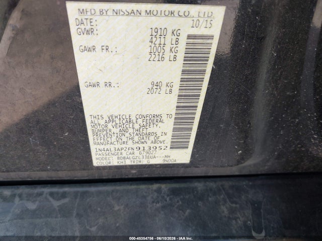 1N4AL3AP2FN913952 Nissan Altima 2.5 S
