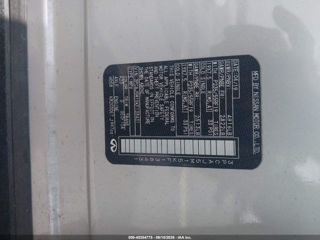 Aukcja sprzedaży 2019 Infiniti Qx50 Luxe, vin: 3PCAJ5M15KF138431, numer aukcji: 45354775