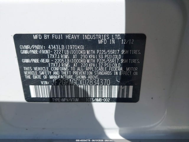 Продаж на аукціоні авто 2013 Subaru Xv Crosstrek 2.0i Limited, vin: JF2GPAGCXD2834370, номер лоту: 45354779