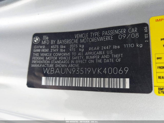 45354783 :رقم المزاد ، WBAUN93519VK40069 vin ، 2009 Bmw 135i مزاد بيع
