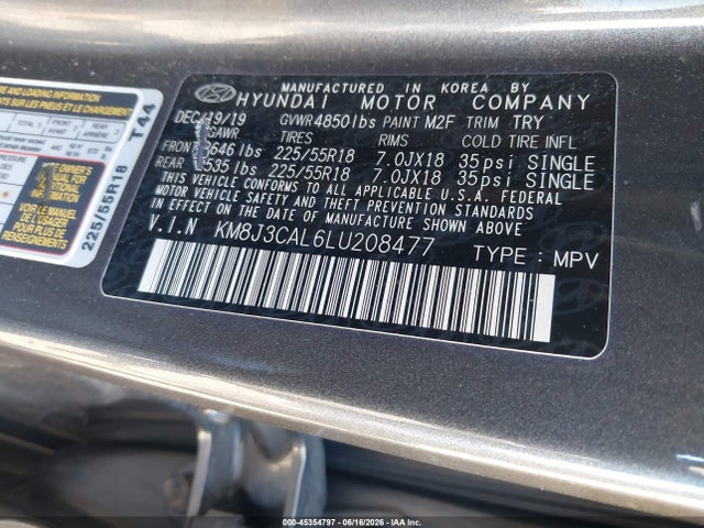 Продаж на аукціоні авто 2020 Hyundai Tucson Ultimate, vin: KM8J3CAL6LU208477, номер лоту: 45354797