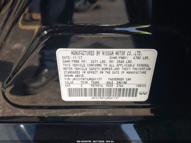 Продажа на аукционе авто 2018 Infiniti Q50 2.0t Luxe, vin: JN1CV7AP3JM241177, номер лота: 45354799