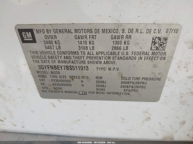 Продажа на аукционе авто 2011 Cadillac Srx Performance Collection, vin: 3GYFNBEY7BS511913, номер лота: 45354805