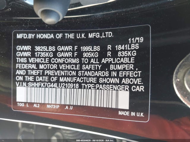 SHHFK7G44LU210918 Honda Civic Sport