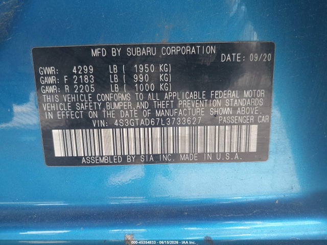 Продаж на аукціоні авто 2020 Subaru Impreza Premium 5-door, vin: 4S3GTAD67L3733627, номер лоту: 45354833