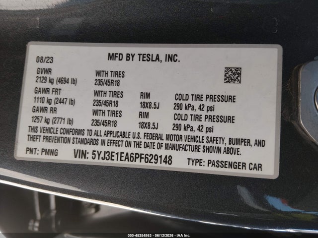 Tesla Model 3 Rear-wheel Drive 2023 5YJ3E1EA6PF629148 Image 9