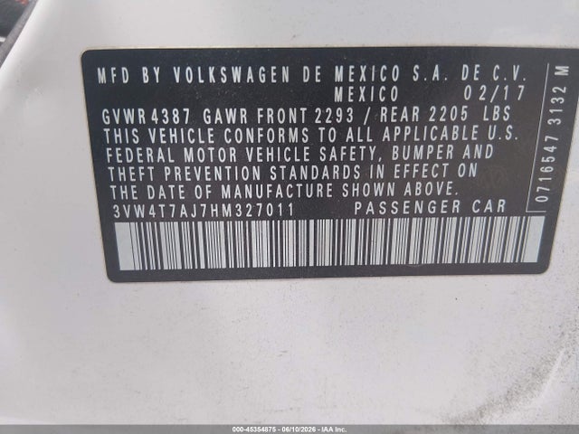 Aukcja sprzedaży 2017 Volkswagen Jetta Gli, vin: 3VW4T7AJ7HM327011, numer aukcji: 45354875
