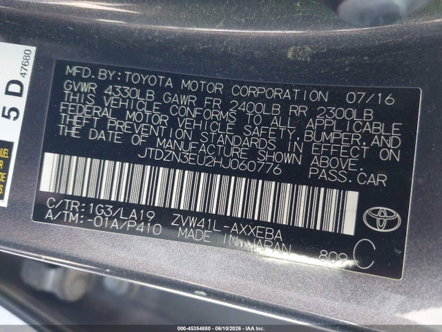 45354880 :رقم المزاد ، JTDZN3EU2HJ060776 vin ، 2017 Toyota Prius V Four مزاد بيع