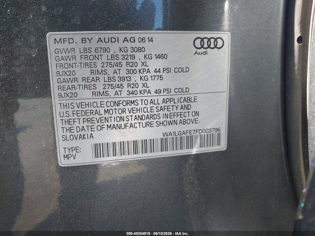 WA1LGAFE7FD003796 Audi Q7 3.0t Premium