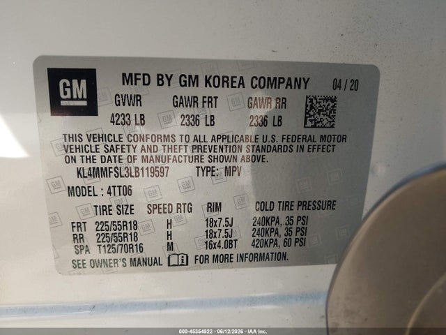 Aukcja sprzedaży 2020 Buick Encore Gx Fwd Essence, vin: KL4MMFSL3LB119597, numer aukcji: 45354922