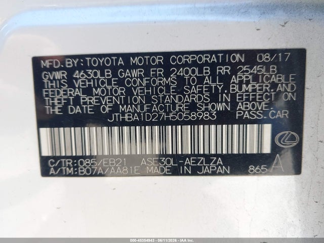 Lexus IS 200T 2017 JTHBA1D27H5058983 Image 9