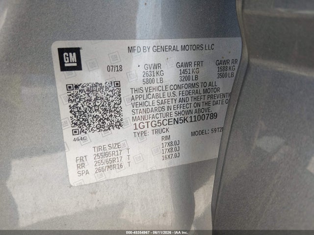 Aukcja sprzedaży 2019 Gmc Canyon Sle, vin: 1GTG5CEN5K1100789, numer aukcji: 45354967