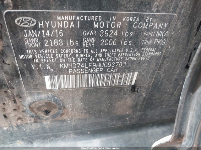 Auction sale of the 2017 Hyundai Elantra Se, vin: KMHD74LF9HU093783, lot number: 45354974