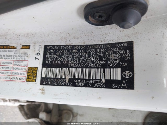 Aukcja sprzedaży 2009 Toyota Prius, vin: JTDKB20U797848012, numer aukcji: 45354992