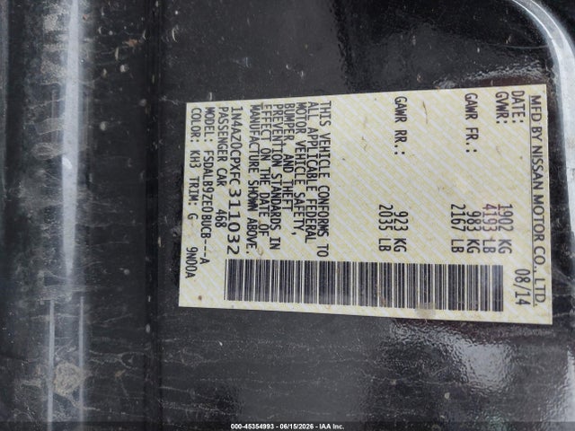 Nissan LEAF S 2015 1N4AZ0CPXFC311032 Image 9