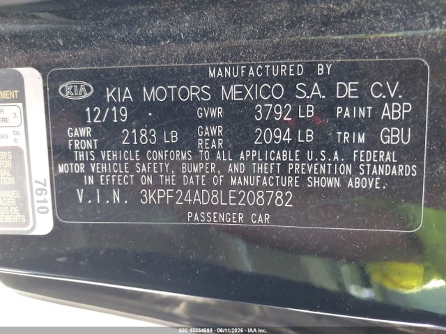 3KPF24AD8LE208782 KIA Forte Lxs