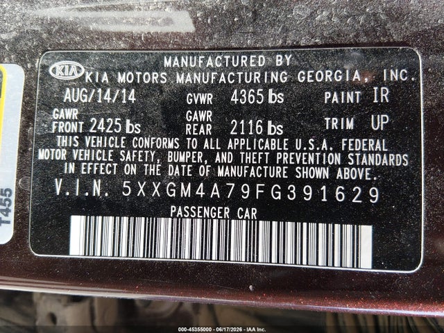 KIA Optima Lx 2015 5XXGM4A79FG391629 Image 9