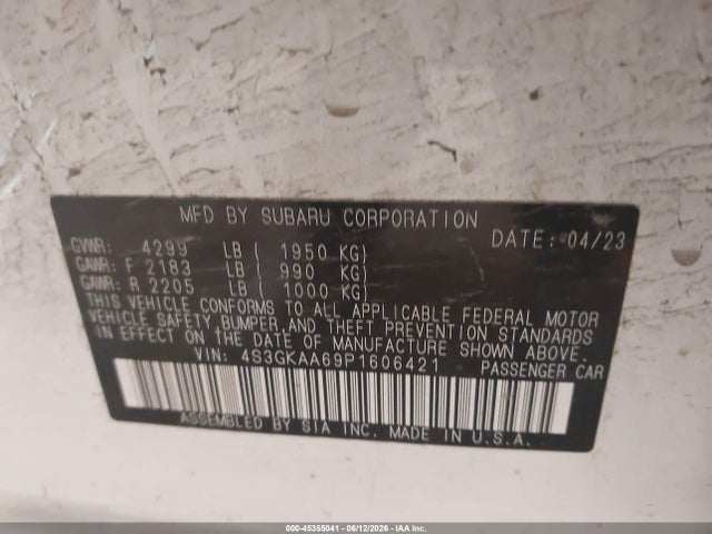 Продажа на аукционе авто 2023 Subaru Impreza Base, vin: 4S3GKAA69P1606421, номер лота: 45355041