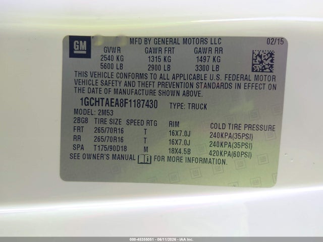 1GCHTAEA8F1187430 Chevrolet Colorado Wt