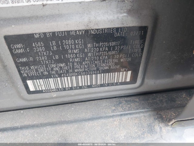 Aukcja sprzedaży 2011 Subaru Outback 2.5i Limited, vin: 4S4BRBKC5B3399681, numer aukcji: 45355075