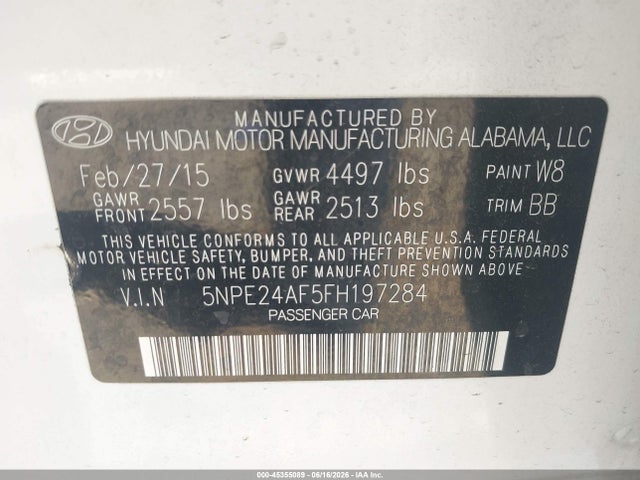 Hyundai SONATA SE 2015 5NPE24AF5FH197284 Image 9