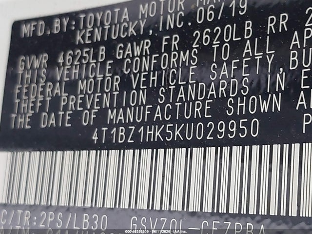 4T1BZ1HK5KU029950 Toyota Camry Xse V6