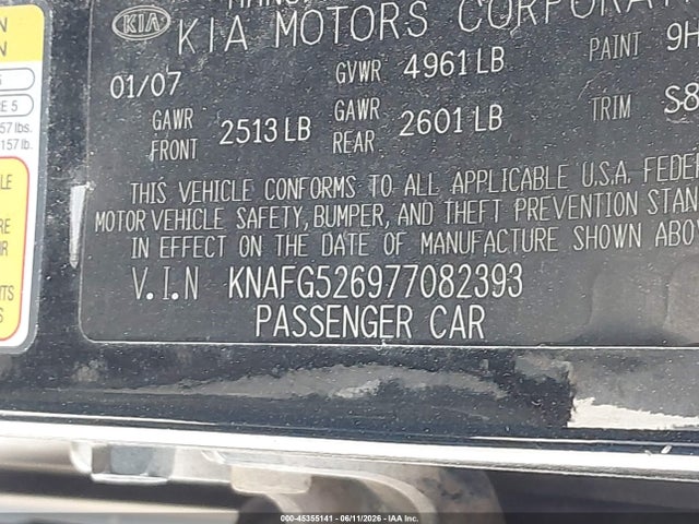 45355141 :رقم المزاد ، KNAFG526977082393 vin ، 2007 Kia Rondo Lx V6 مزاد بيع
