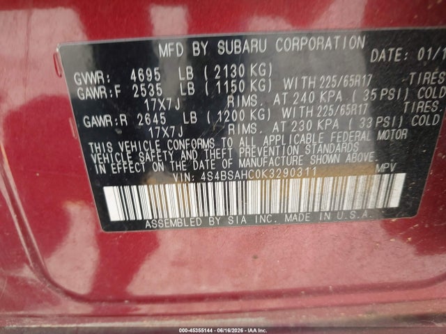 Subaru Outback 2.5i Premium 2019 4S4BSAHC0K3290311 Image 9