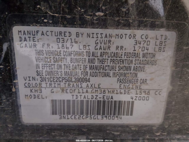 Nissan Versa Note S (sr)/s Plus/sl/sr/sv 2016 3N1CE2CP5GL390094 Image 9