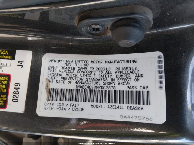 Aukcja sprzedaży 2009 Toyota Corolla Xrs, vin: 1NXBE40E29Z002878, numer aukcji: 45355166