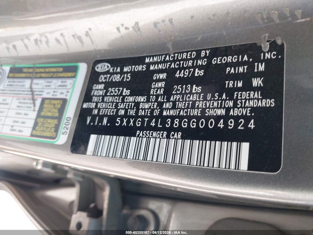 KIA Optima Lx 2016 5XXGT4L38GG004924 Image 9