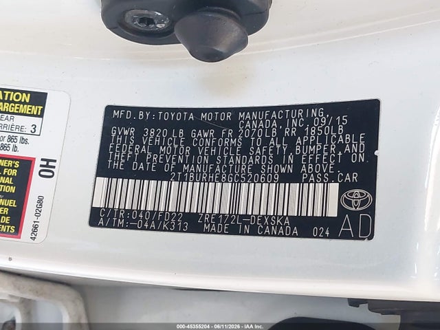 Aukcja sprzedaży 2016 Toyota Corolla S Plus, vin: 2T1BURHE8GC520609, numer aukcji: 45355204