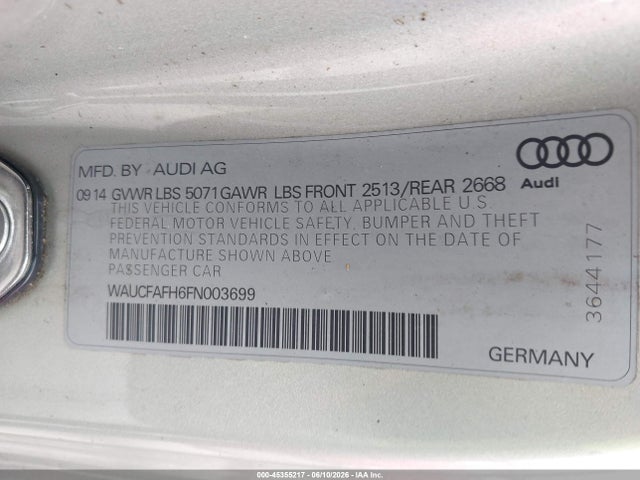 Aukcja sprzedaży 2015 Audi A5 2.0t Premium, vin: WAUCFAFH6FN003699, numer aukcji: 45355217